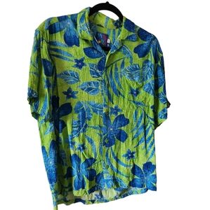 Vintage Jams World Lanikai green floral print art-to-wear rayon men's S
